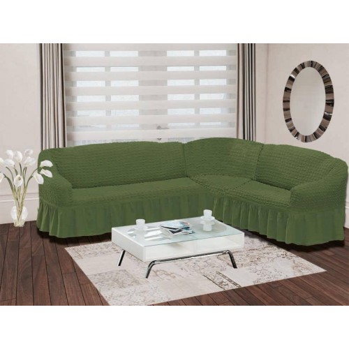 Чехол на диван угловой правосторонний "BULSAN" зеленый